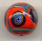 Vintage Beads, Red 20mm with Green Stripes and Eyes